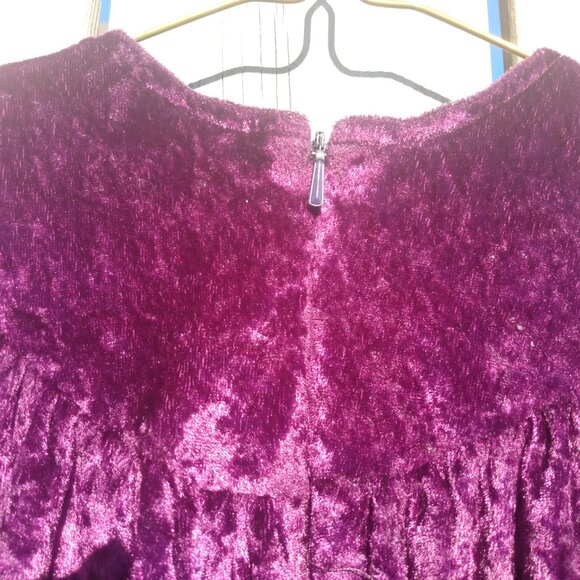 Vintage Baby Girls Dress Purple Crushed Velour Lace Applique - Picture 15 of 16